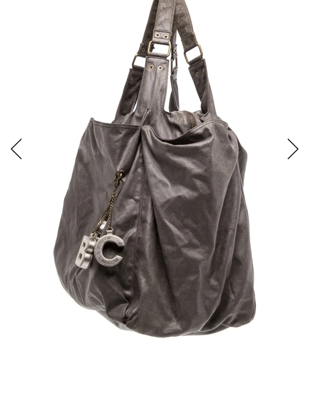 See by Chloé Metallic Gray Leather Tote with Charm Letters